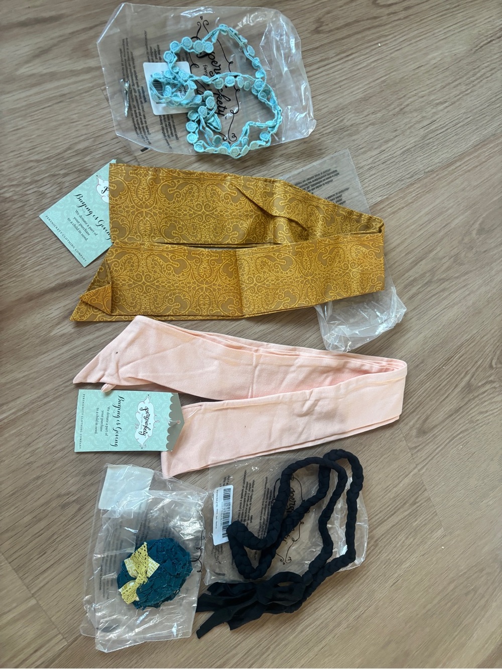 Persnickety Kids Headwrap & Band Set - Mustard, Peach, Black & Aqua 5 pieces